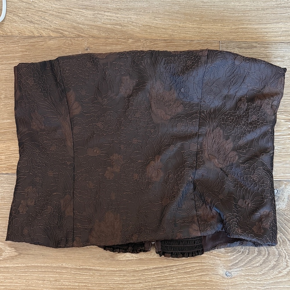 Reformation Chocolate Floral Strapless Top